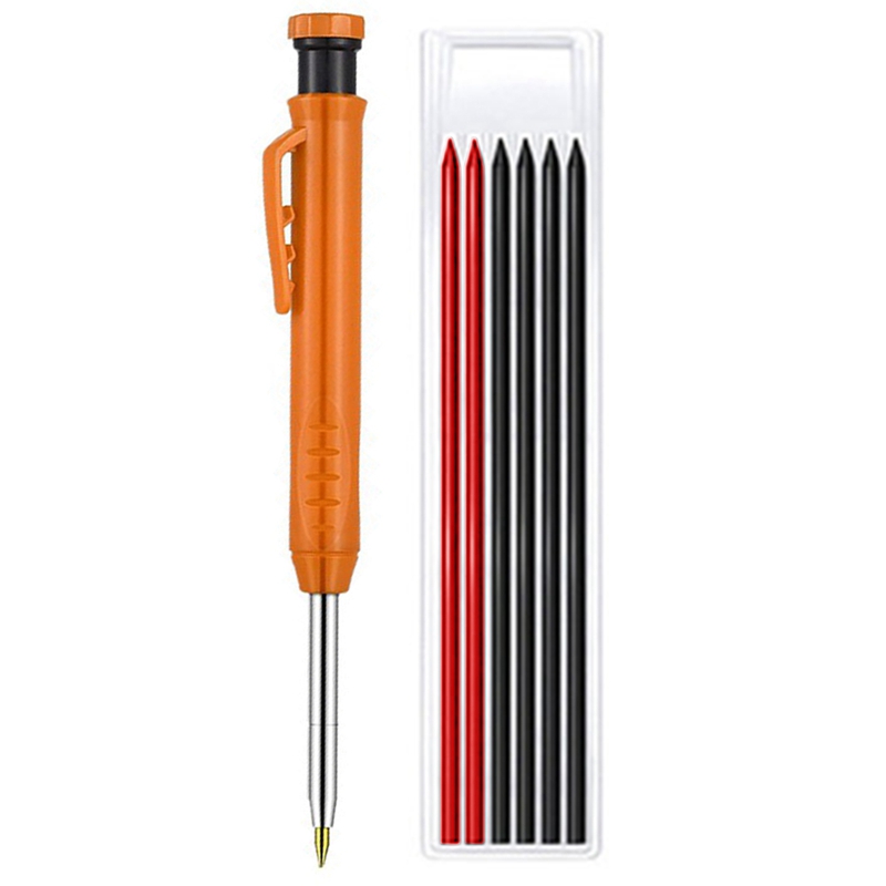 솔리드 목공 연필 세트, 6 리필, 내장 숫돌, 깊은 구멍 기계 연필 마킹 도구